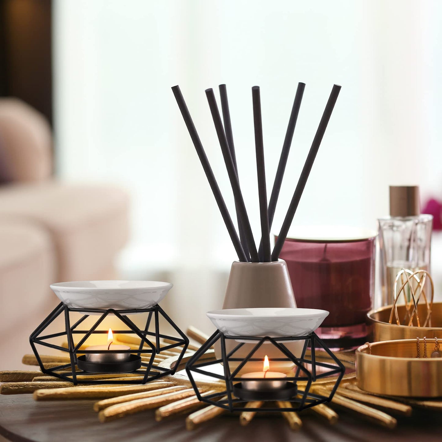 Mimorou 4 Pcs Romantic Essential Oil Burner Black Metal Wax Melt Bird Nest Style Tealight Wax Warmer Delicate Tealight Candle Holder Candle Tart Burne Home Wedding Decoration(Black)