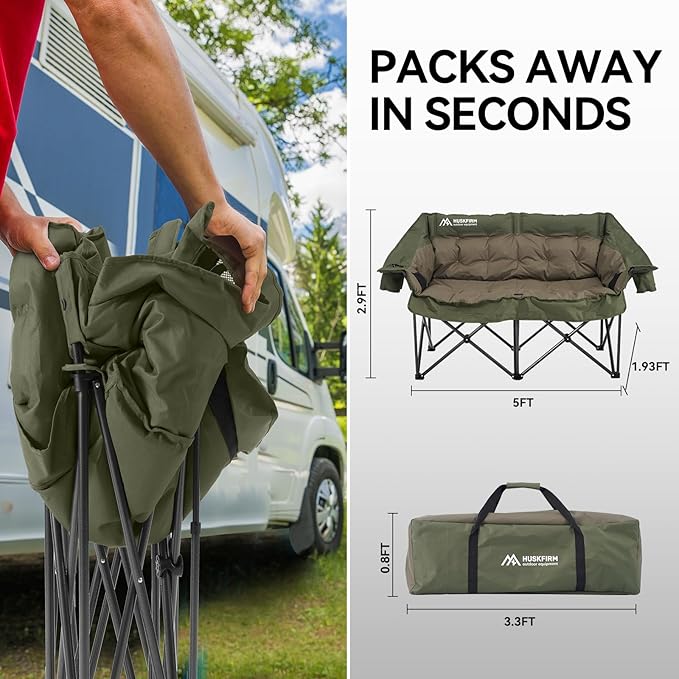 Double Camping Chairs Padded Loveseat Chair