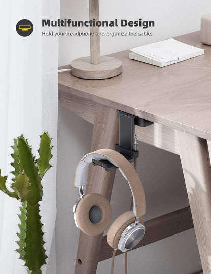 Lamicall Headphone Stand, Sticky Headset Hanger - 360 Degree Rotation Earphone Adhesive Hook Holder Mount, Table Headphone Stand with Cable Organizer, Headset Clamp for HyperX, Sennheiser -White
