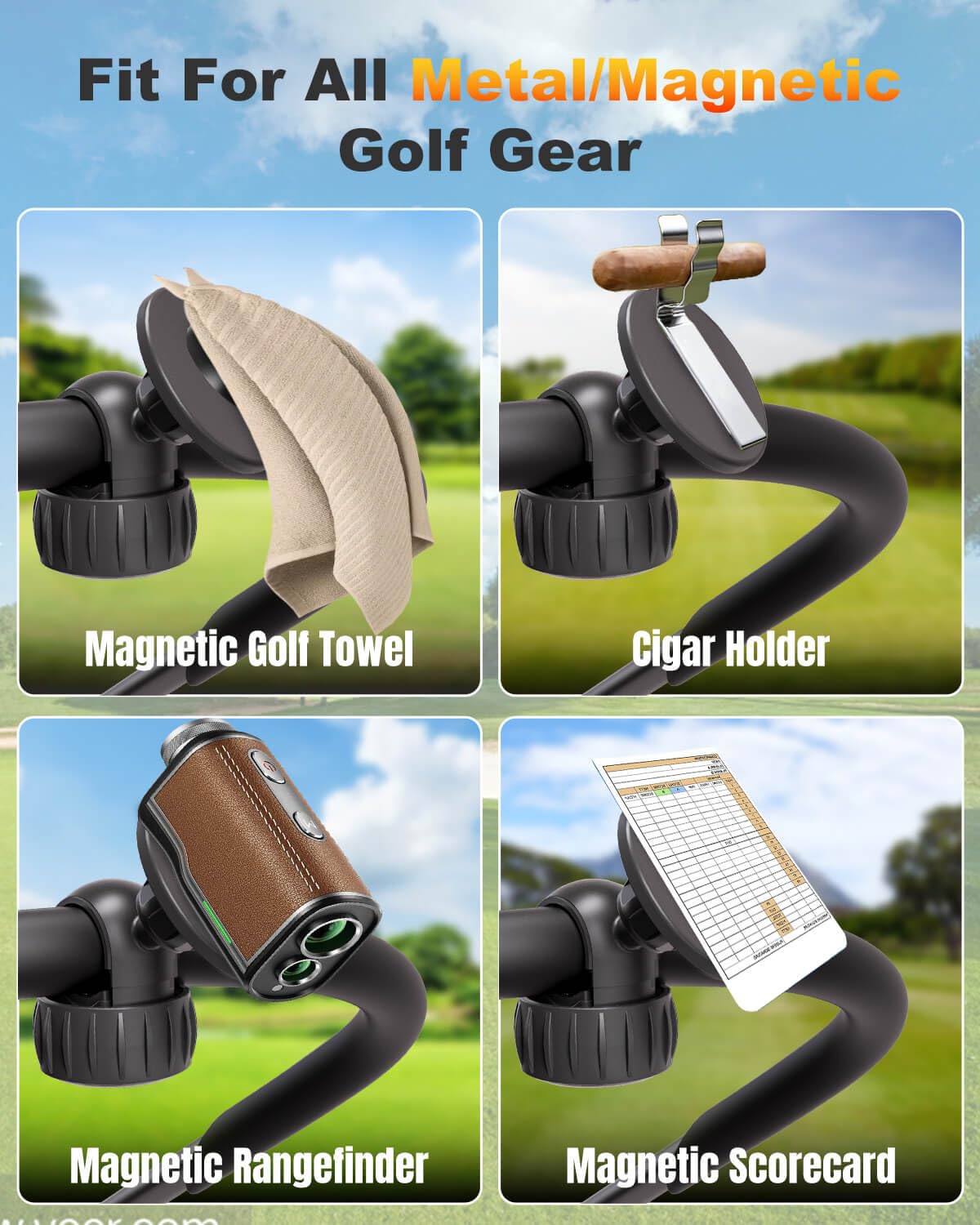 Magnetic Golf Push Cart Phone Holder MagSafe Hands-Free 360° Adjustable with Strong Magnets Phone Mount Compatible with Clicgear, Bag Boy, Sun Mountain, Golf Push Cart Accessories for All Cell Phones