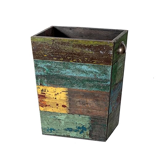 TIMRIS Small Wood Trash Can Wastebasket, Farmhouse Rectangular Garbage Can