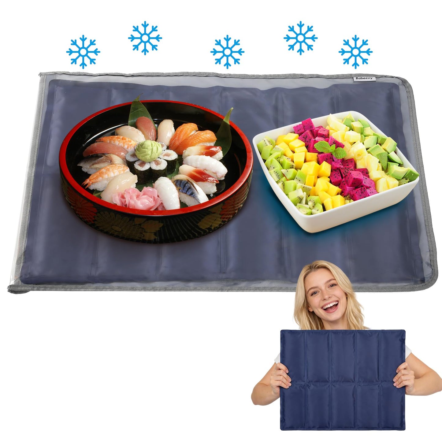 Babeezy 2-Pack Party Mat Chiller Extra-Large Foldable Reusable Cooling Mats with Sleeve 12 Large Cells Buffet Tray Chillers for Charcuterie Tables, Cheese & Deli Meats, Veggie/Fruit Trays, Sushi