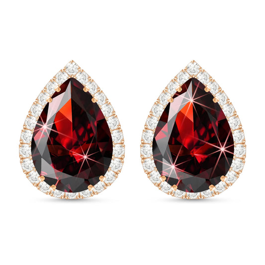 Linawe Burgundy Red Imitation Diamond Stud Earrings for Women, Cubic Zirconia Earrings Studs Rose Gold, Teardrop Statement Rhinestone Garnet Crystal Earrings Set, Costume Wedding Jewelry