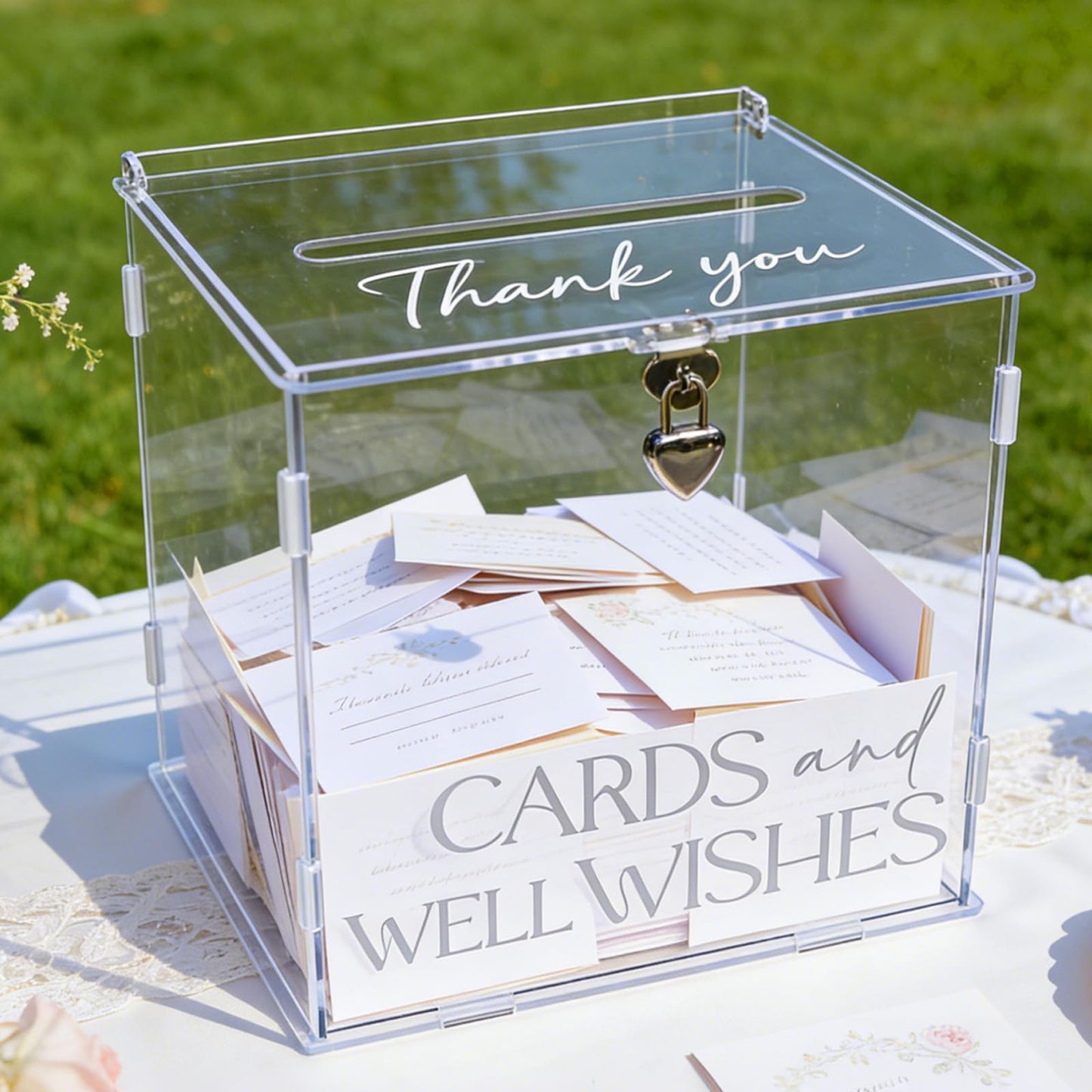 SOFARKKT Clear Acrylic Card Box with Lock & Slot, Transparent Elegant Wedding Card Boxes for Reception, DIY Money Envelop Gift Cards Box for Party Graduation Wedding Birthday Bridal Shower Table Decor