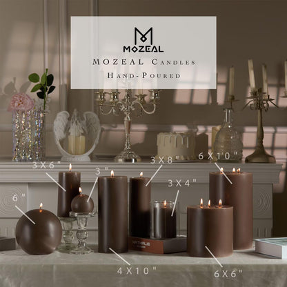MOZEAL Hand-Poured, 6 Inch Taupe Large Round Ball Candles - Elegant Taupe Round Pillar Candles, Dripless, Unscented, Smokeless, Ideal for Modern Home Decor.