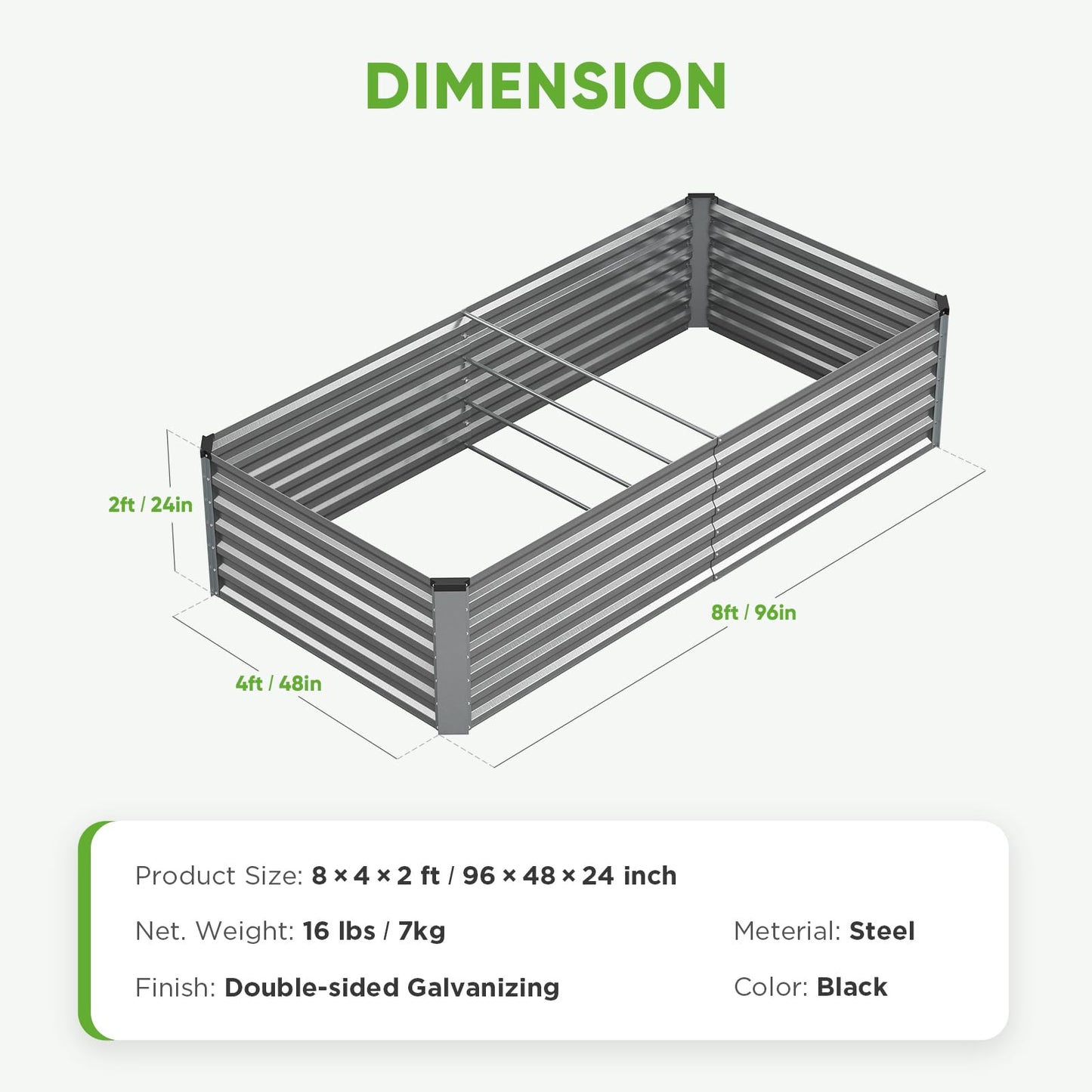 moosprr Galvanized Raised Garden Bed Outdoor, 8x4x2ft Large Raised Bed for Gardening, Metal Planter Box for Vegetables, Fruits, Flowers and Herb, Easy Assembly, Food Grade Materials, Silver