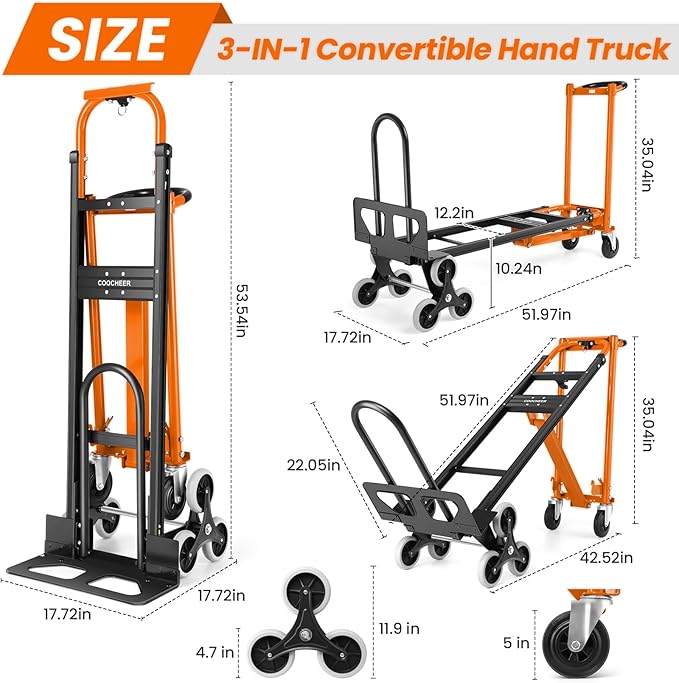 4-in-1 Hand Truck Dolly Heavy Duty Industrial Convertible, 1000 LBS Stair