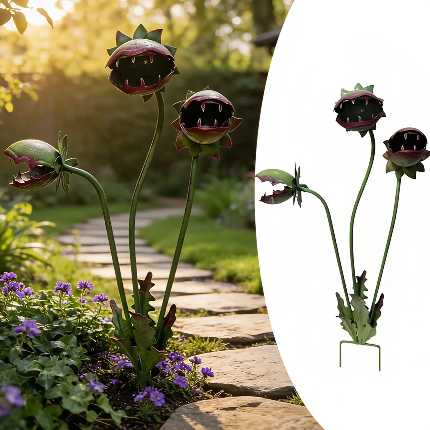 JENPECH 2026 Whimsical Metal Carnivorous Plant Garden Stake, 25-Inch Large Carnivorous Plant Garden Stake, Venus Flytrap Monster Plant Sculpture for Flower Beds, Patios & Planters (1pc)