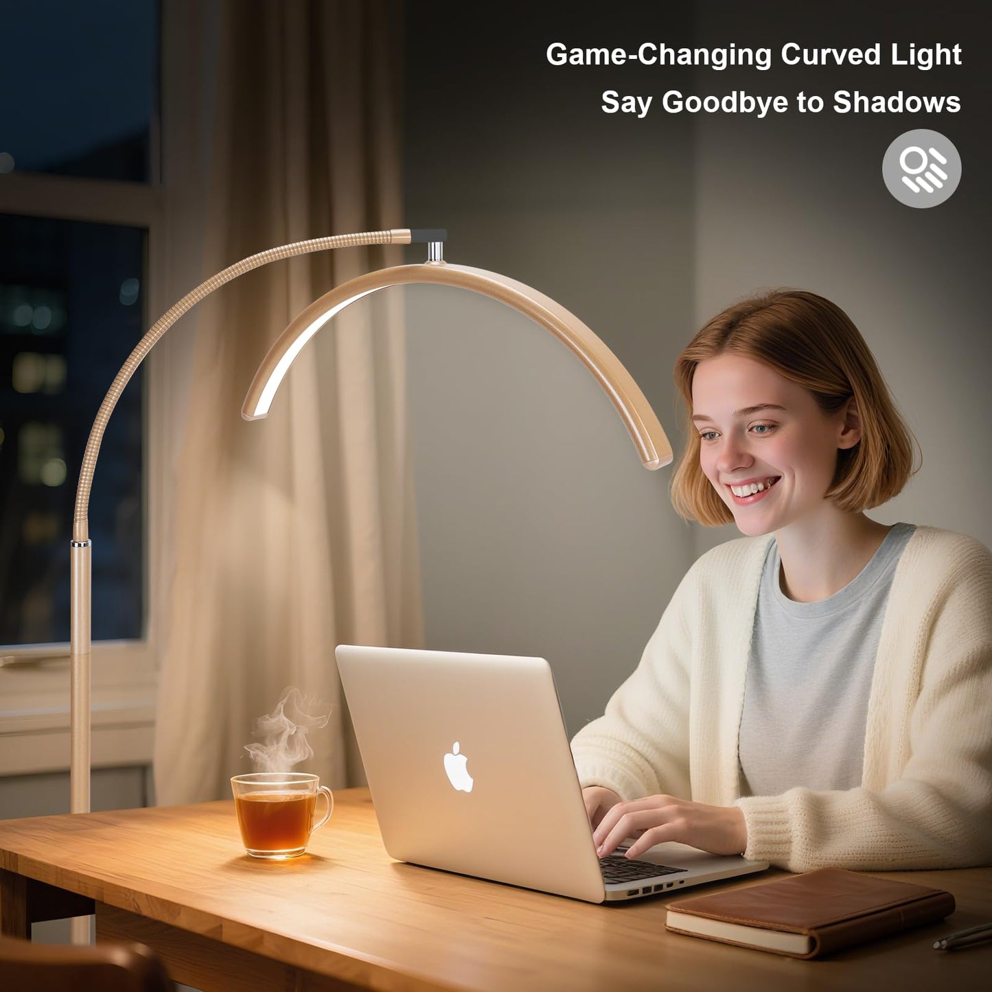 MINIEAR Half Moon Lash Light for Eyelash Extensions & Estheticians, Dimmable LED Lash Lamp with Flexible Gooseneck, Shadow-Free Moon Light for Lash Tech, Tattoo, SPA, Eyelash Lamp (Gold)