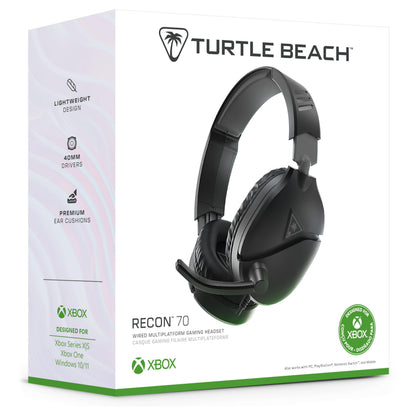 Turtle Beach Recon 70 Multiplatform Gaming Headset for Xbox Series X|S, Xbox One, PS5, PS4, PC & Mobile w/ 3.5mm Wired Connection - Flip-to-Mute Mic, 40mm Speakers, Lightweight Design, Black
