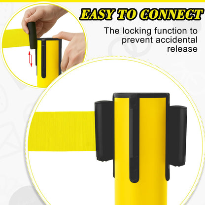 Therwen 6 Pack Heavy Duty Crowd Control Stanchions 9.8 ft Stainless Steel Stanchion Set with Safety Barrier Post Retractable Belt and Sign Holder Crowd Control Barrier(Yellow Belt, Yellow)