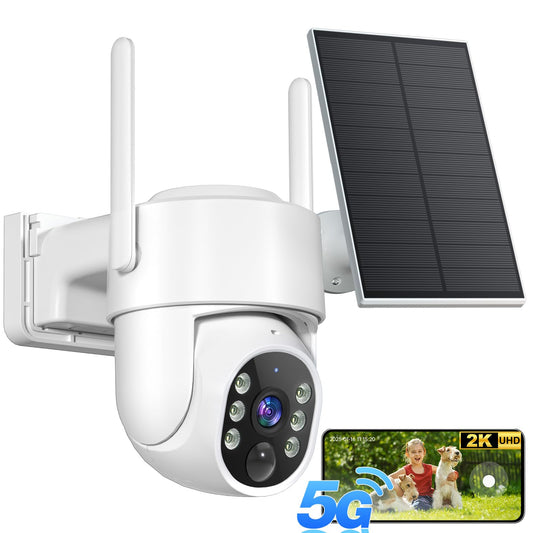 Solar Security Cameras Wireless Outdoor, 5G&2.4GHz WiFi Cameras for Home Security, 2K PTZ Battery Powered Outside Cam, 2 Way Talk, Color Night Vision, Human Detection for Porch/Garage/Yard, 2 Packs