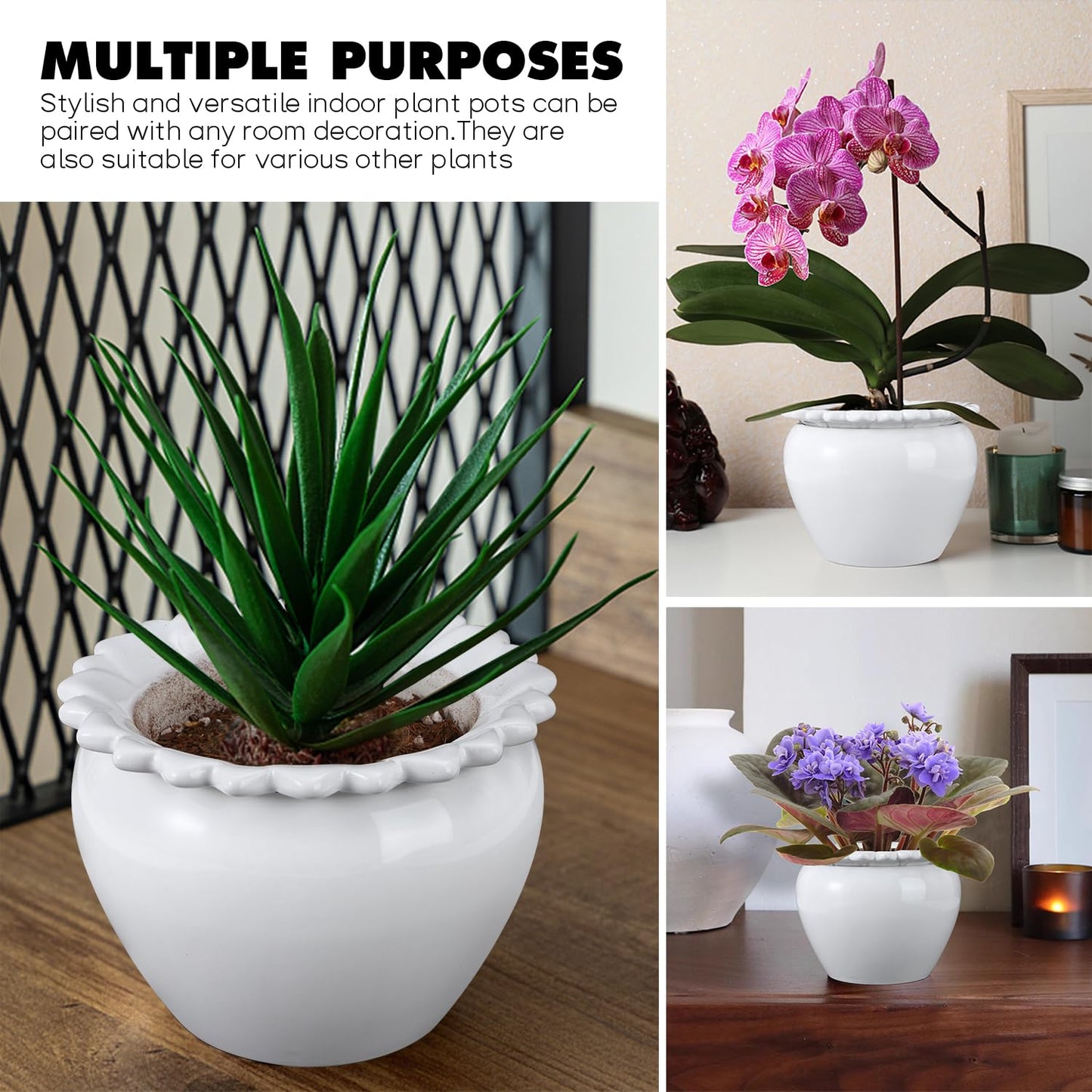 Lovely Ran African Violet Flower Pot Ceramic Self Watering Flower Pot 6.5 * 4.6 * 4 inch Simple Plant Self Watering Pot Indoor Flowers High Absorption Herbaceous Flower Pots Modern Decor Pots