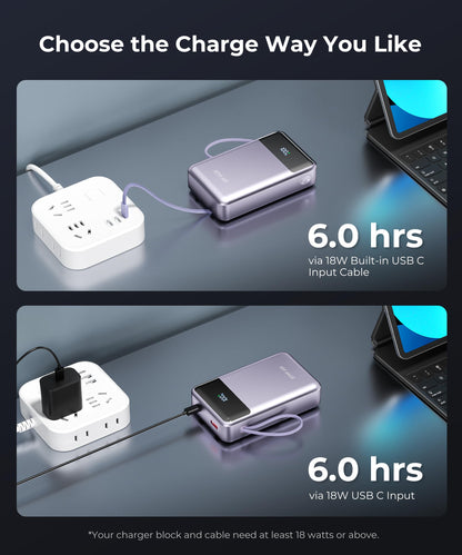 Portable-Charger-Power-Bank Travel Essentials Battery Pack USB C 30000mAh Built in Cable 22.5W Phone Fast Charging Powerbank Compatible with iPhone 16 15 14 13 12 11 iPad Samsung Google Xiaomi