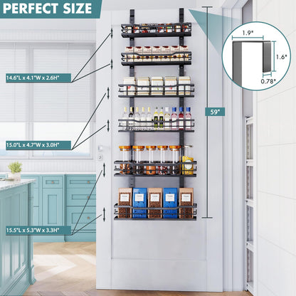 Over The Door Pantry Organizer，9-Tier Over The Door Organizer with Adjustable Basket，Metal Hanging Pantry Organizers and Storage for Kitchen, Back of Door Seasoning Rack