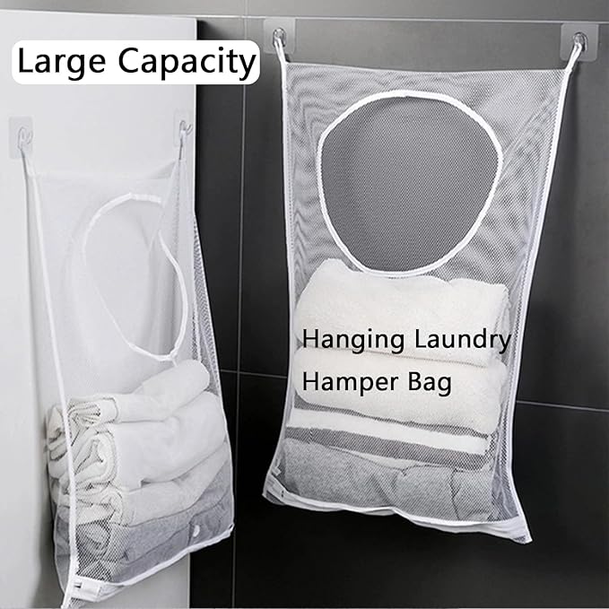 Hanging Laundry Hamper Bag, 2 Pack Over The Door Hanging Laundry Bag, 30 x 20