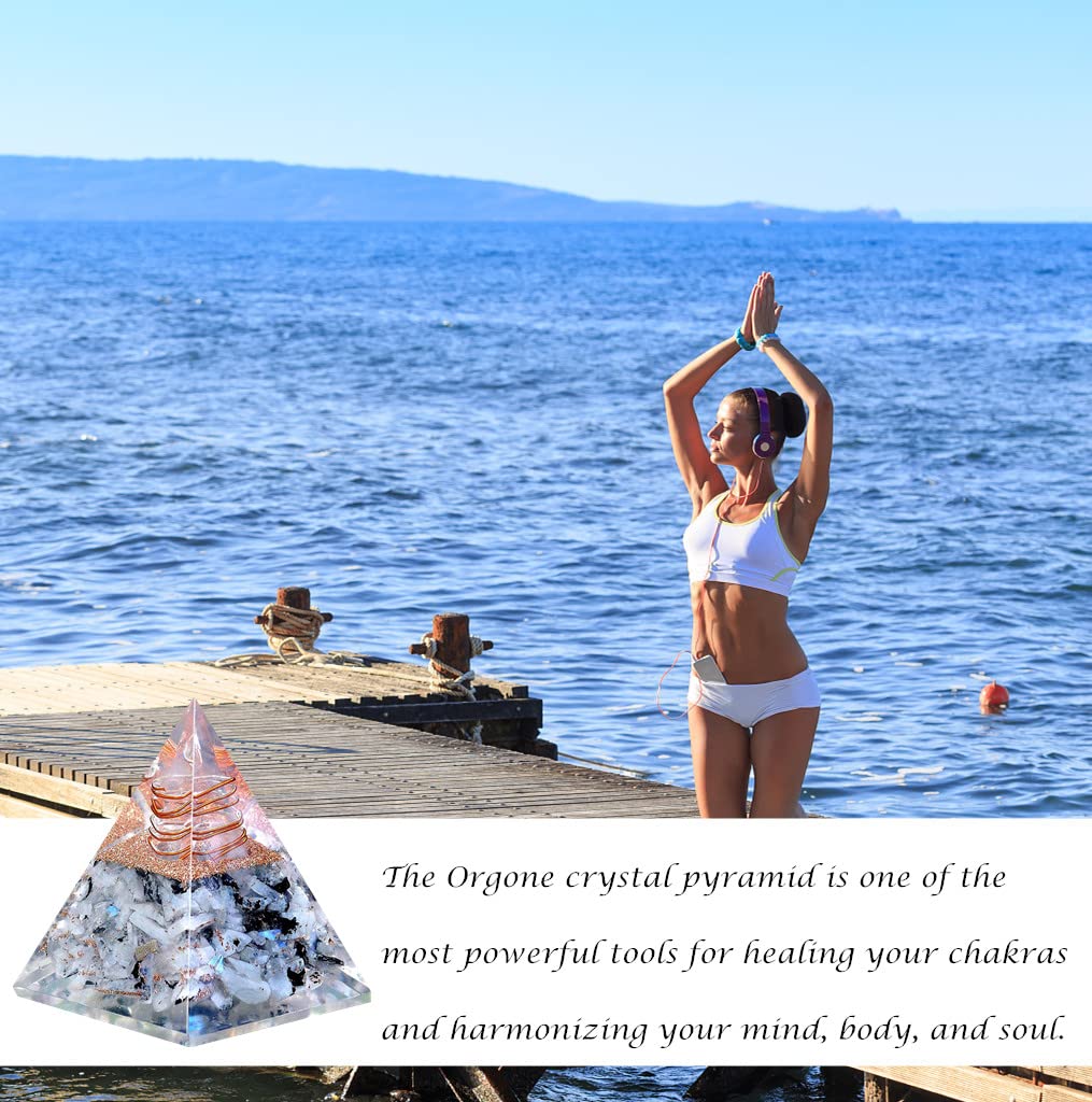 Orgonite Pyramid, Rainbow Moonstone Orgonite Crystal Pyramid, Positive Energy, Strength, Crystal Gemstone Pyramid