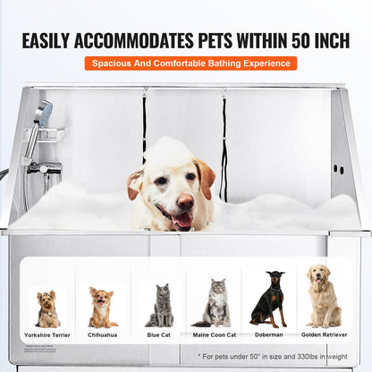 VEVOR 50" Pet Dog Bathing Station Electric Height Adjustment, Professional Stainless Steel Dog Grooming Tub w/Soap Box, Faucet,Rich Accessory,Bathtub for Multiple Pets, Washing Sink for Home(Right)