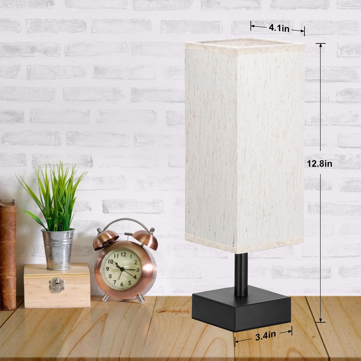 aooshine Small Table Lamp for Bedroom - Bedside Lamps for Nightstand, Minimalist Night Stand Light Lamp with Square Fabric Shade, Desk Reading Lamp for Kids Room Living Room Office Dorm