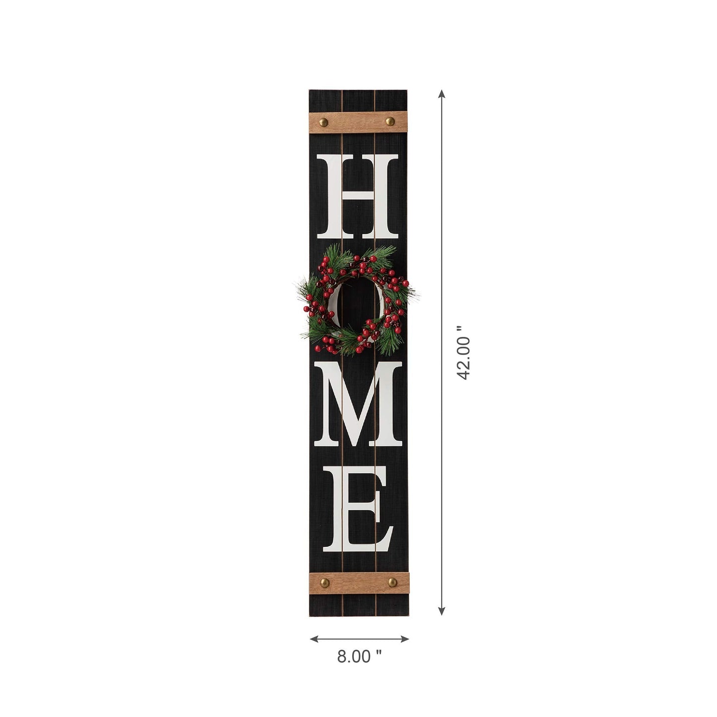 Glitzhome 42" Wooden Welcome Home Porch Sign with Interchangeable Wreaths for Front Door Vertical Farmhouse Standing Home Sign Hanging Wall Sign for Year Spring Fall Thanksgiving Christmas