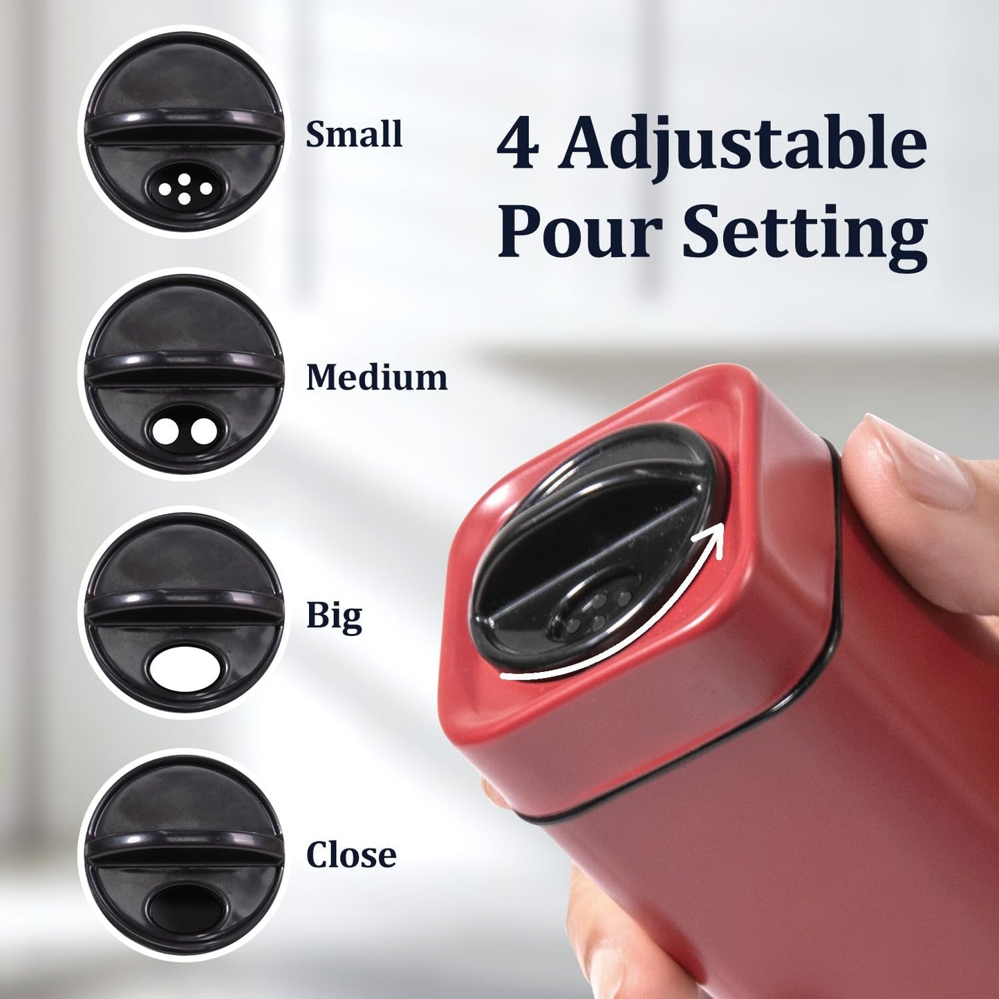 Red Salt and Pepper Shakers Set with Holder, Salt Shaker with Adjustable Pour Holes, Stainless Steel Refillable Spice Dispenser by Aelga