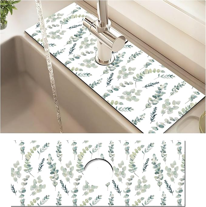 Absorbent Splash Guard Mat for Kitchen Sink, 15×5.5 Inch Cute Fast Drying Drip
