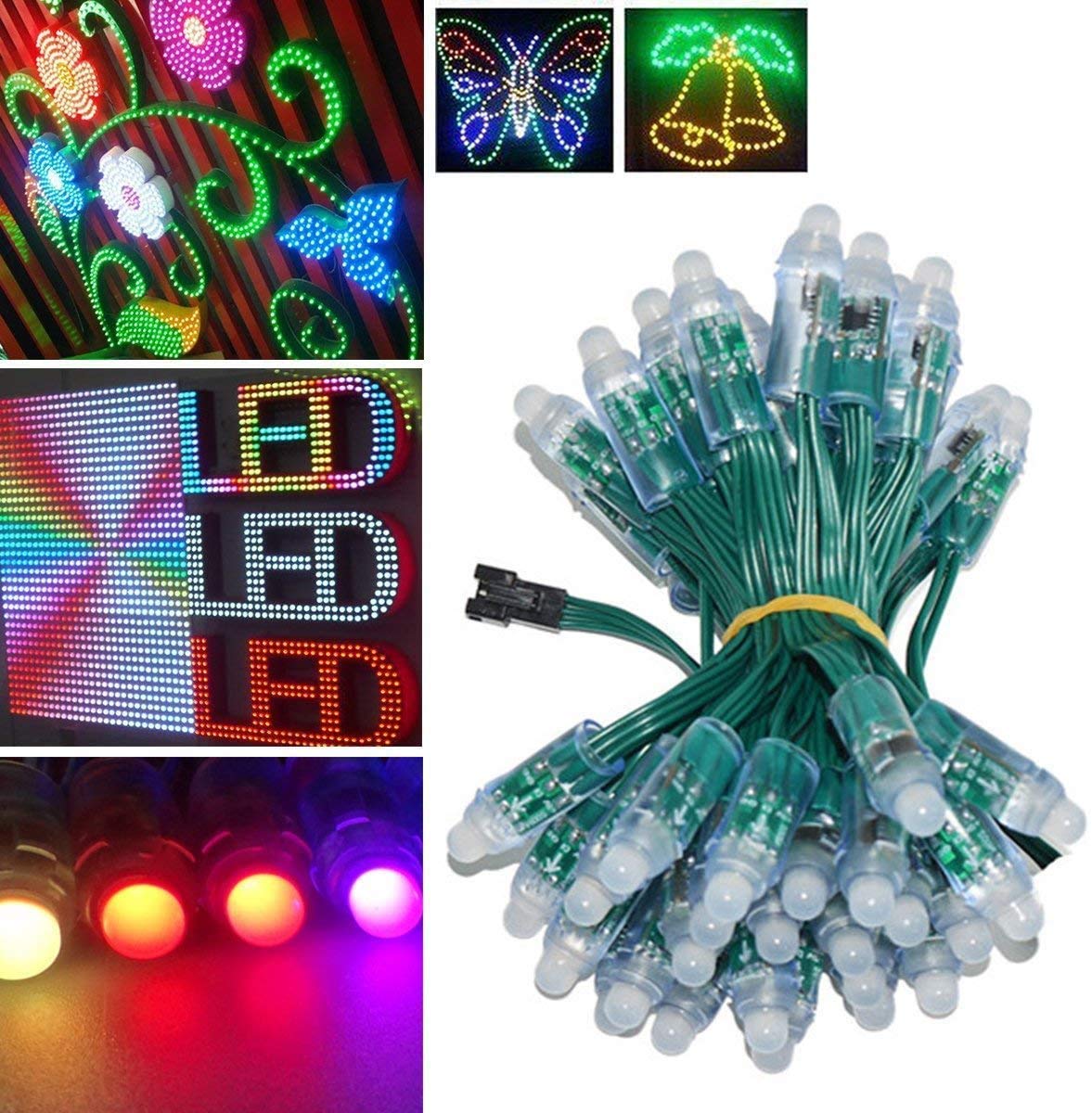 WESIRI WS2811 Diffused Digital RGB LED Pixel Lights Individually Addressable Round DIY LED Pixels Module IP68 Waterproof Green Wire DC12V 50pcs/Set