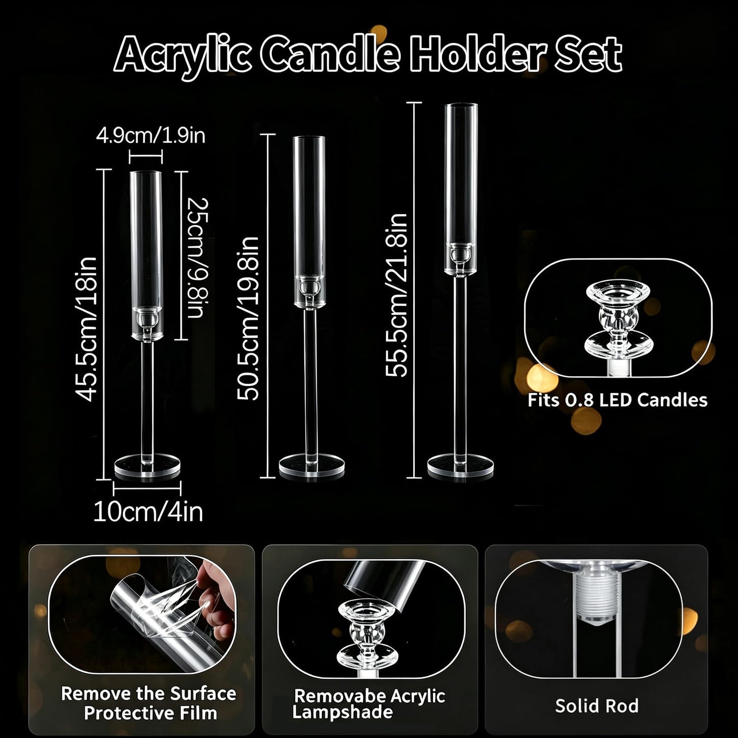 Vincidern 12pcs Clear Taper Candle Holder, Wedding Centerpieces for Tables, Acrylic Candlestick Holder for Dining Table, Long Candle Stick Candle Stand for Wedding, Party, Holiday, Event Decor