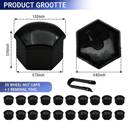 KoiLuvGo 20PCS 21mm Lug Nut Covers, Hexagonal Wheel Bolt Covers Caps, Tire Nut Rust and Dust Protection Cover with Remover Clip, Universal for Most Car Lug Nut Caps, Auto Exterior Accessories (Black)
