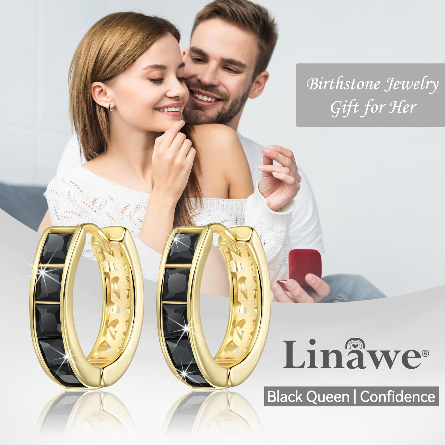 Linawe Gold Hoop, Black Stud Earrings for Women Trendy, Helix Earrings, Moissanite Cubic Zirconia Rhinestone Imitation Diamond Huggie Earrings, Piercing Jewelry, Small Mini Tiny Hoop
