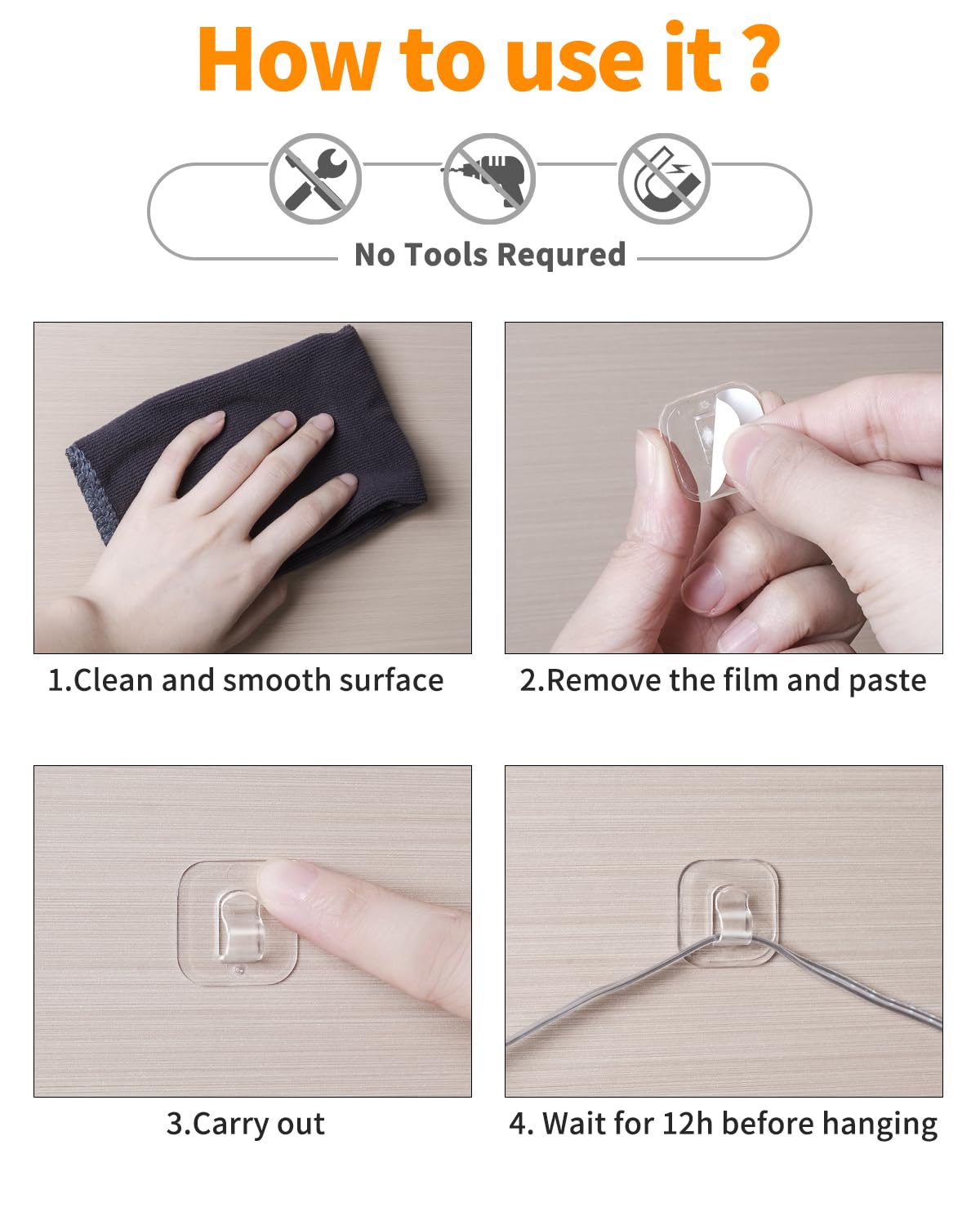 ispneay 100 Mini Light Hooks with Adhesive Strips: Indoor Clear Small String Light Clips Damage Free - Plastic Wall Hook for Hanging - Fairy Tiny Light Cable Hangers Clip Christmas Decoration Decor