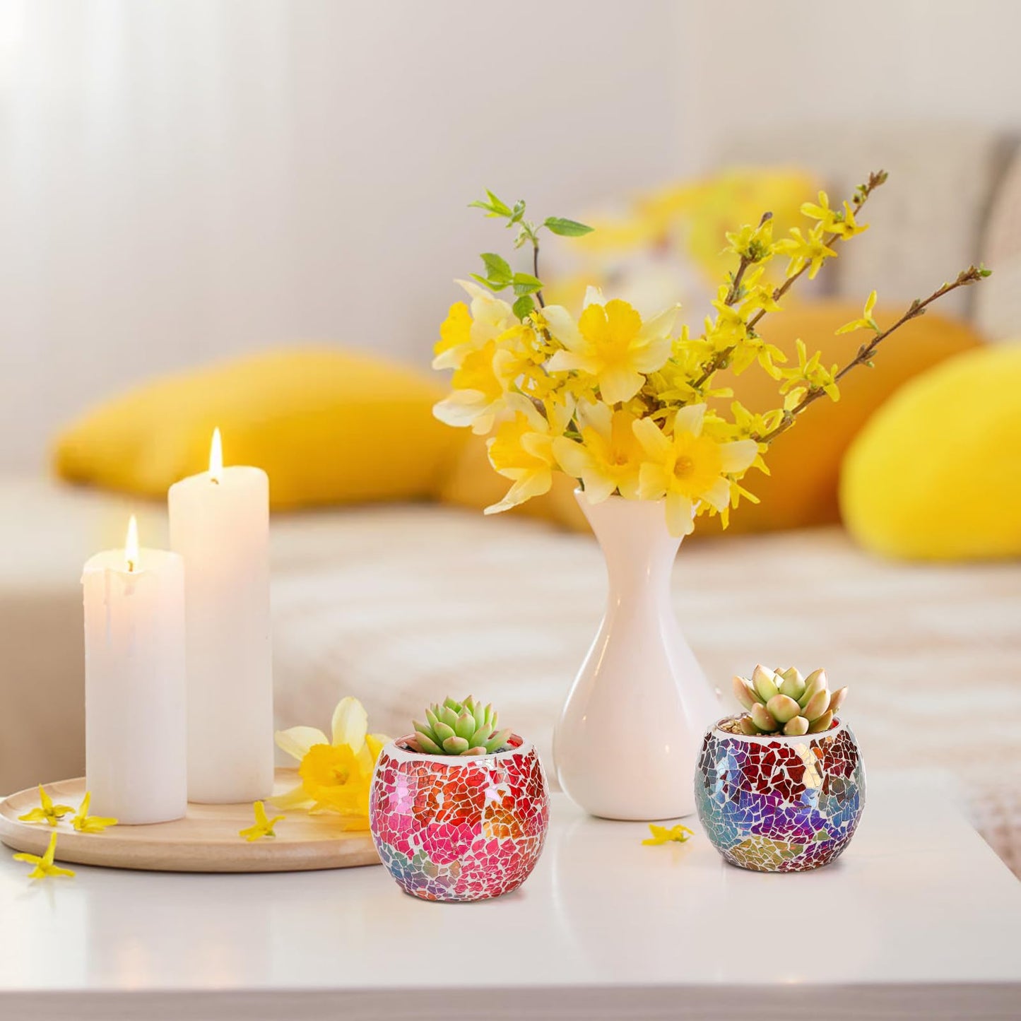 Covzoe 6 Pack Glass Votive Candle Holder, Romantic Stained Mosaic Tealight Holder, Aromatherapy Candle Lamp, Tea Light Holder Cup for Wedding Table Centerpiece, Home Decor, Christmas Party