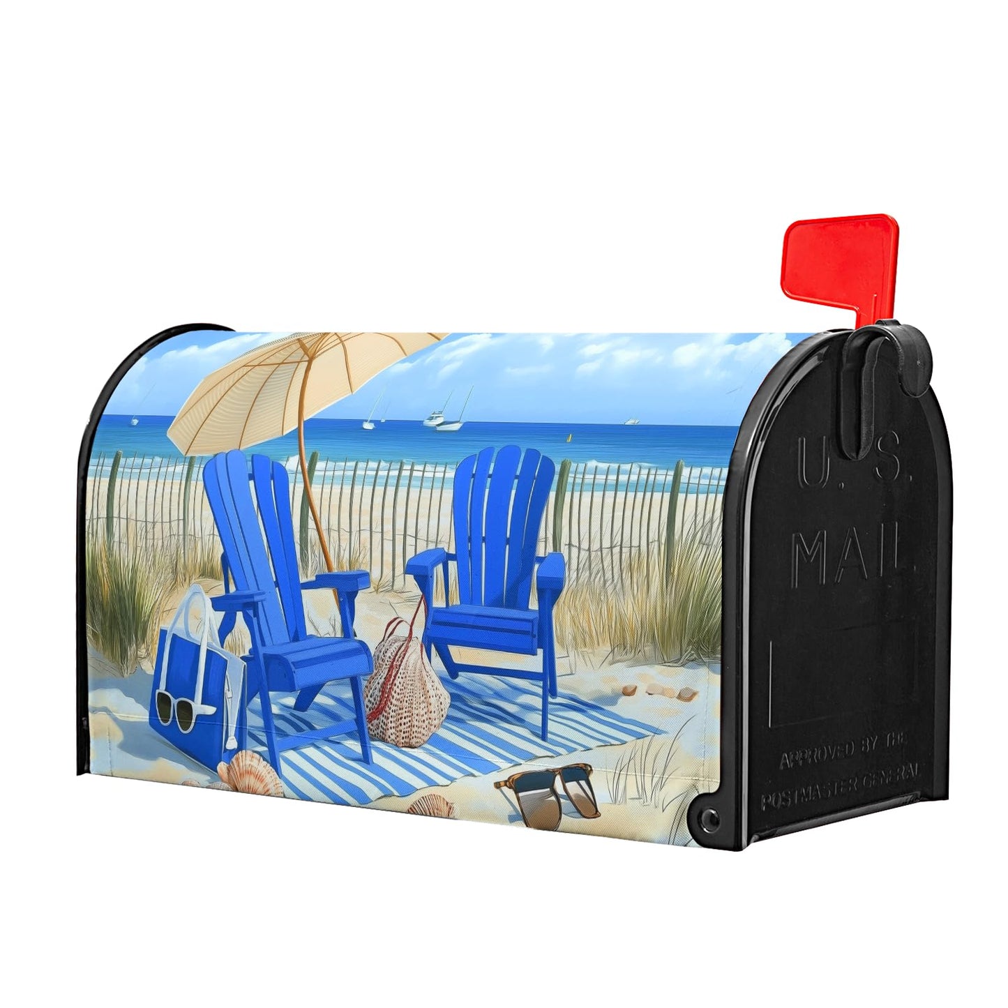 Sweetshow Summer Beach Life Mailbox Covers Magnetic Standard Size 18" X 21",Blue Ocean Nautical Coastal Theme Mailbox Wraps Post Letter Box Cover for Holiday Garden Yard Decor