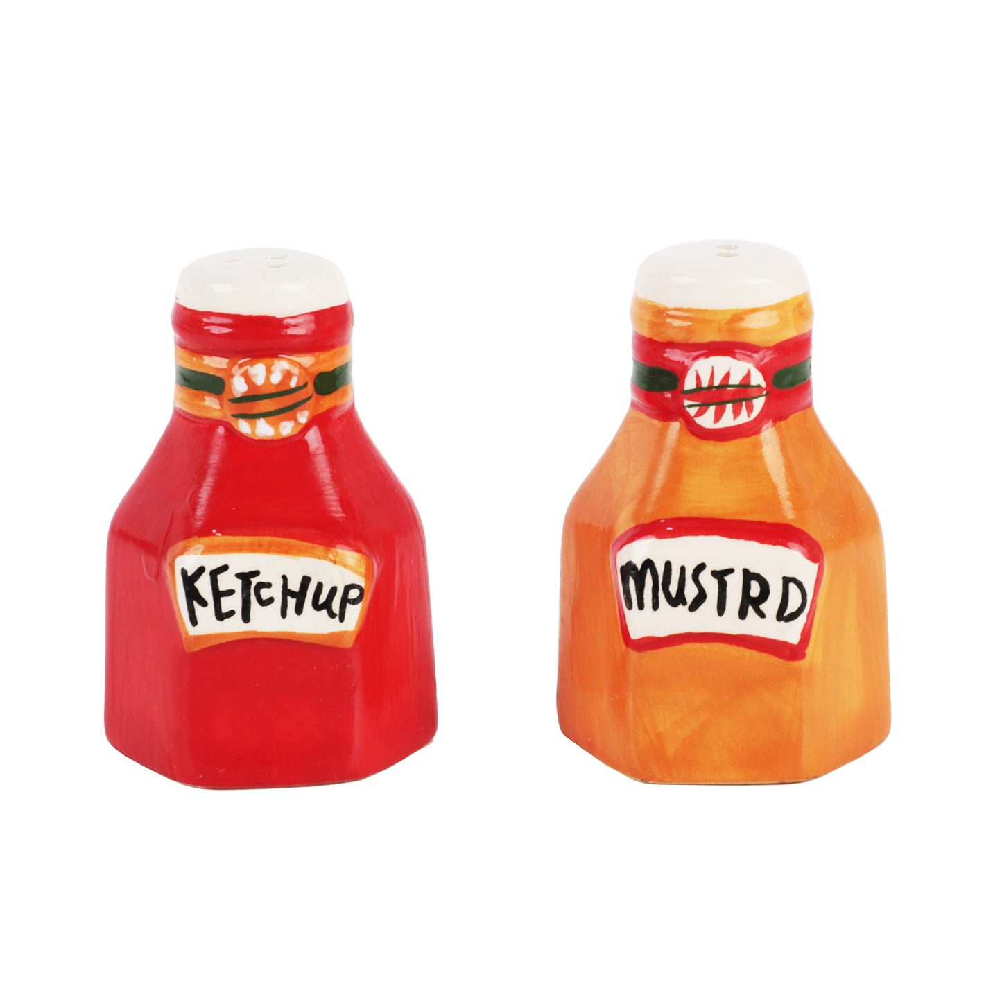 Novelty Ceramic Vegetable Salt and Pepper Shakers Set - Ketchup & Mustard