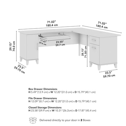 Bush Home 72-Inch L-Shaped Desk with Storage, Corner Computer Office Desk with File and Box Drawers, Home Office Workstation with Storage Cabinet, Somerset Collection, Platinum Gray