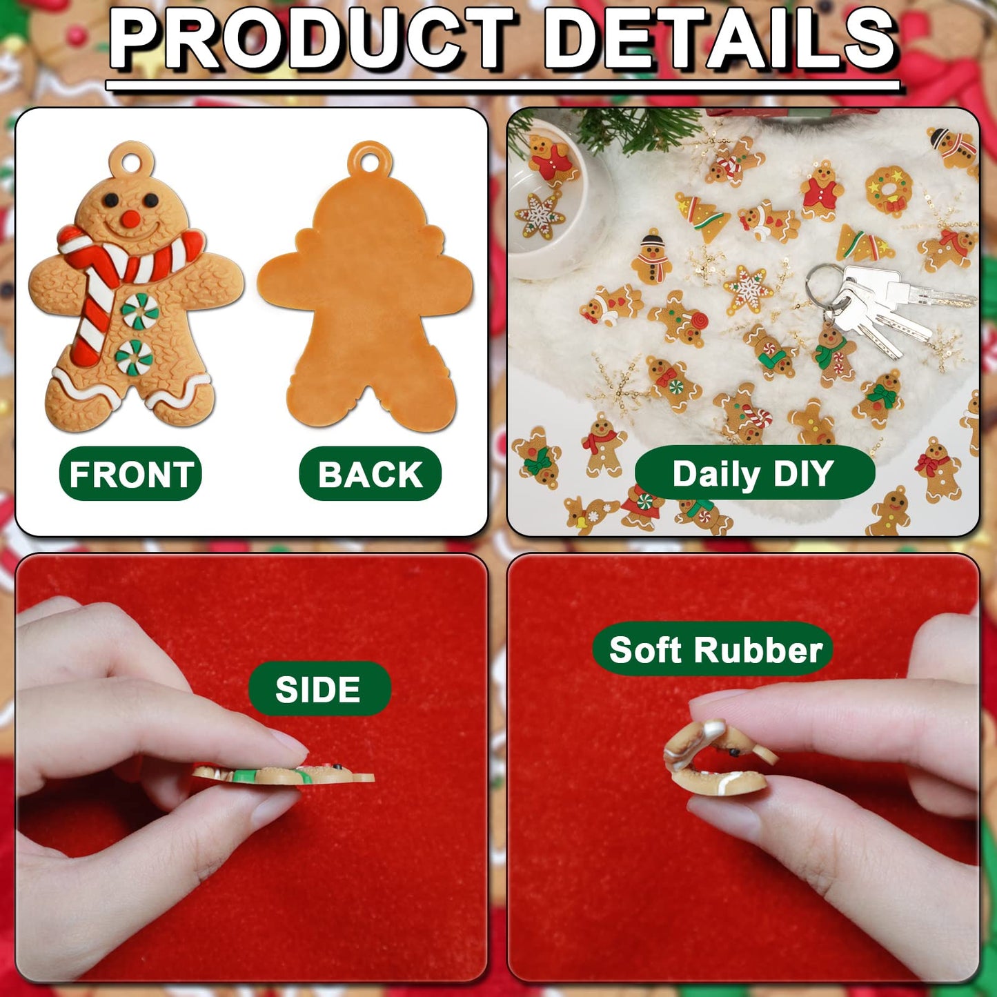 44 Pcs Mini Christmas Gingerbread Ornaments Tiny Gingerbread Man Ornaments Hanging Charms Figurine Decoration Ginger Man with Strings for Mini Christmas Tree Decorations