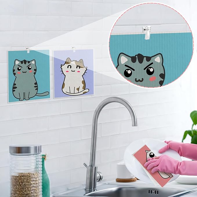 6 Pack Swedish Dishcloths for Kitchen, Cat Gifts for Cat Lovers Swedish Rags
