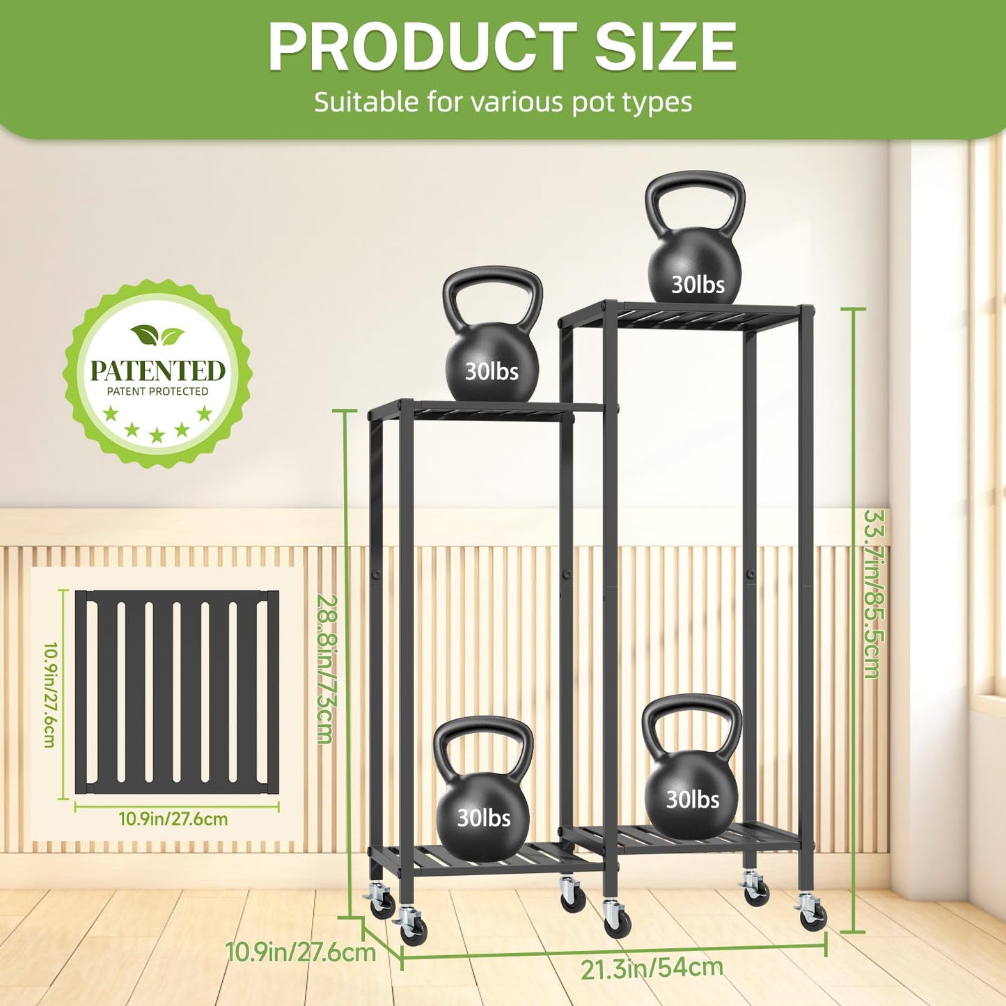 iDavosic.ly 4 Tier Plant Stand Indoor with Wheels, Metal Tiered Corner Flower Holder Shelf Outdoor for Large Pots, Tall Rolling Rack for Patio Porch Garden Balcony Living Room, Modern Black