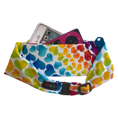 BANDI KIDS Pocket Belt for Medical, Sports, Play, Comfortable Adjustable Fit, Made In USA (Rainbow Hearts)