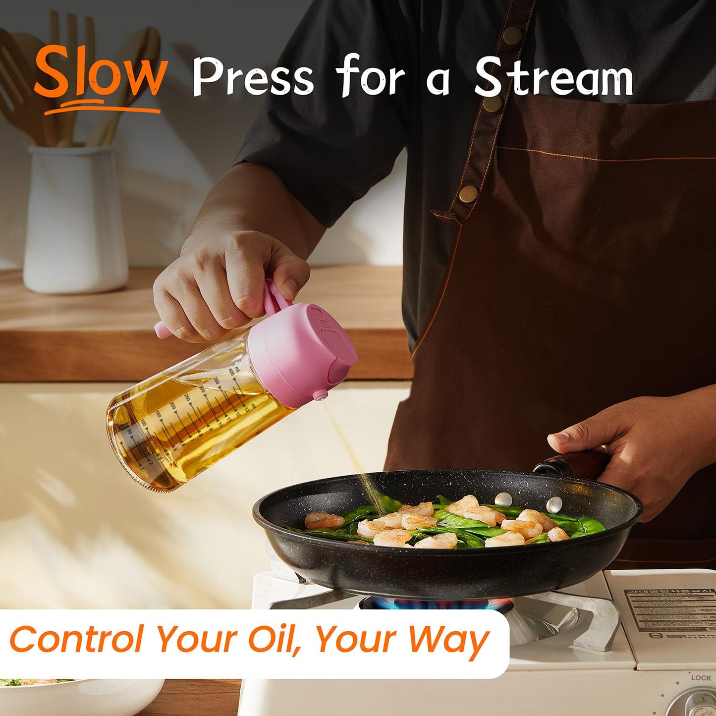 TrendPlain 16oz/470ml Glass Olive Oil Sprayer for Cooking – 2 in 1 Olive Oil Dispenser Bottle for Kitchen Gadgets and Air Fryer Accessories, Salad, BBQ - Black