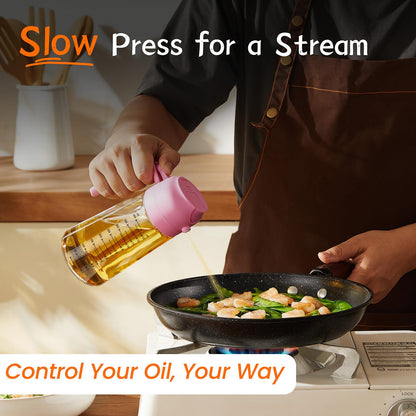TrendPlain 16oz/470ml Glass Olive Oil Sprayer for Cooking – 2 in 1 Olive Oil Dispenser Bottle for Kitchen Gadgets and Air Fryer Accessories, Salad, BBQ - Black