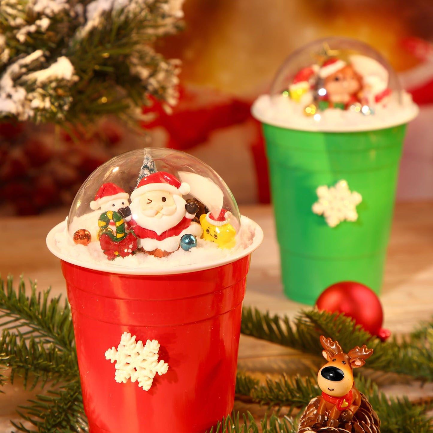 Roowest 96 Pcs Miniature Ornaments for Snow Globe Kit DIY Christmas Village Decoration Christmas Figurines Mini Ornaments with Snowman Reindeer Santa Claus Snowflake(Gold)