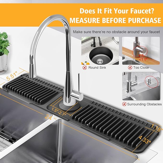 24-Inch Kitchen Sink Splash Guard Mat | 7° Slope