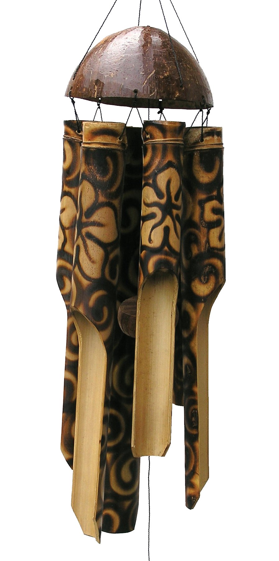 Cohasset Gifts 166 Burnt Flower Simple Bamboo Wind Chime, Small Wood Design