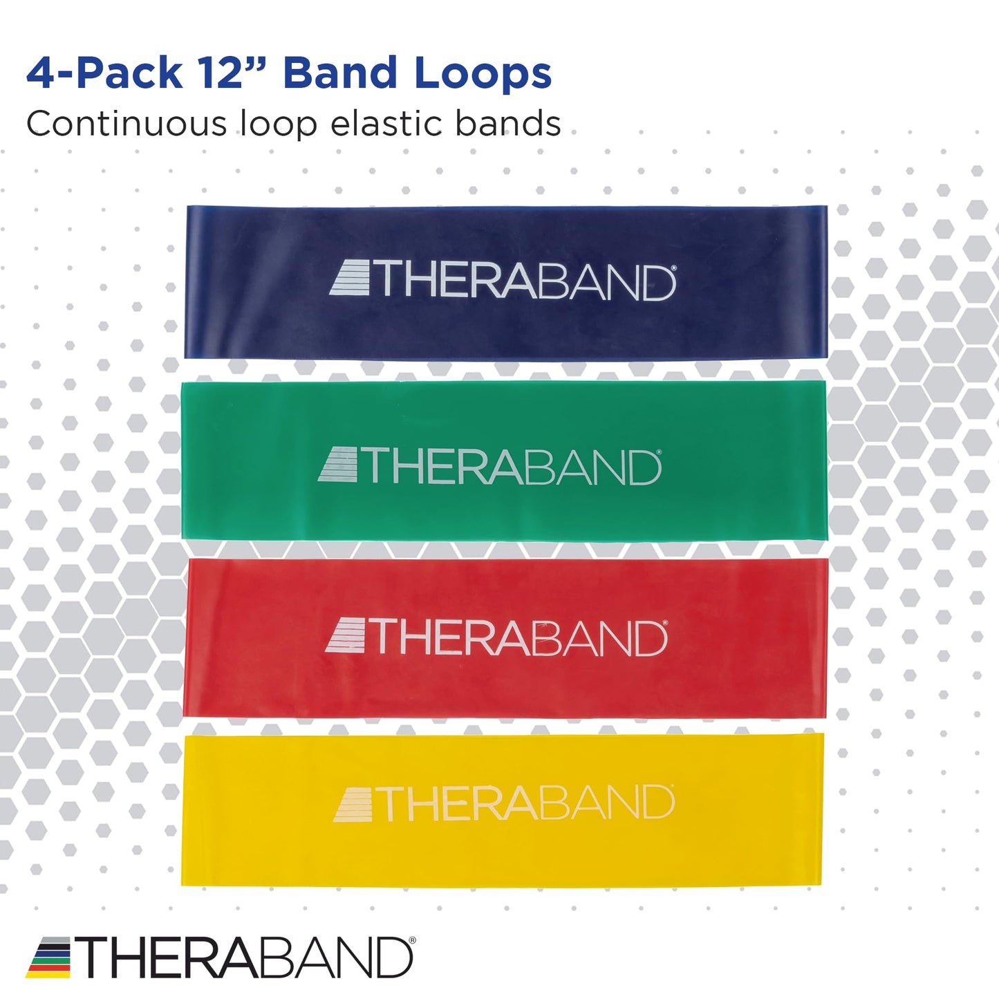 THERABAND Resistance Band Loop Set, Pack of 4, 12 Inch Band Loop Kit for Legs & Butt Workouts, Beginner to Advanced Levels for Exercise, Rehab, Physical Therapy, Stretching, & Strength Training