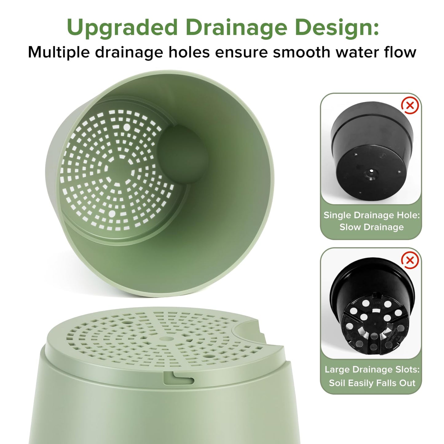 GARDIFE 2026 Upgraded Self Watering Plant Pots with Drainage Hole, 7/6.5/6/5.5/5/4 Inch Flower Planting Containers for House Plants, African Violet, Flowers, Cactus (Green, 7+6.5+6+5.5+5+4 inch)