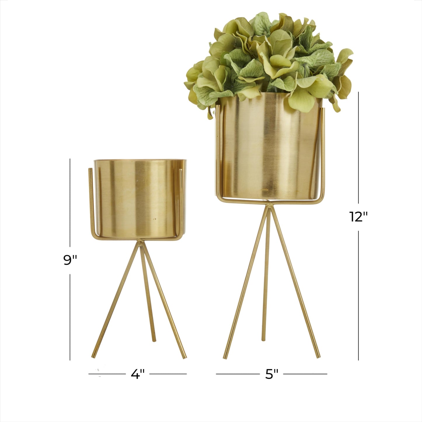 CosmoLiving by Cosmopolitan Metal Indoor Outdoor Planter Small Small Planter Pot with Removable Stand, Set of 2 Planters 12", 9"H, Gold