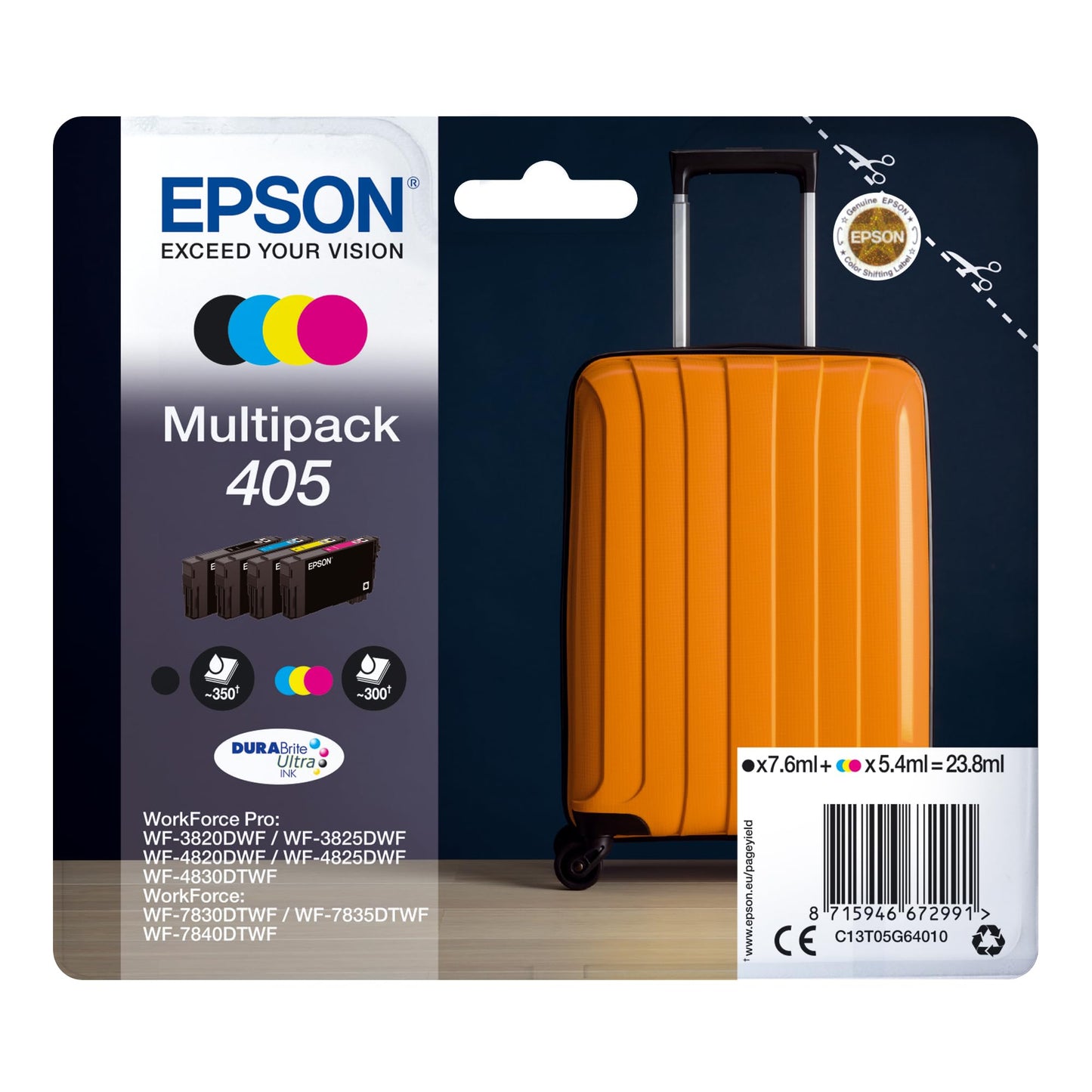 Epson 405 Suitcase Genuine Multipack, 4-colours Ink Cartridges, DURABrite Ultra Ink