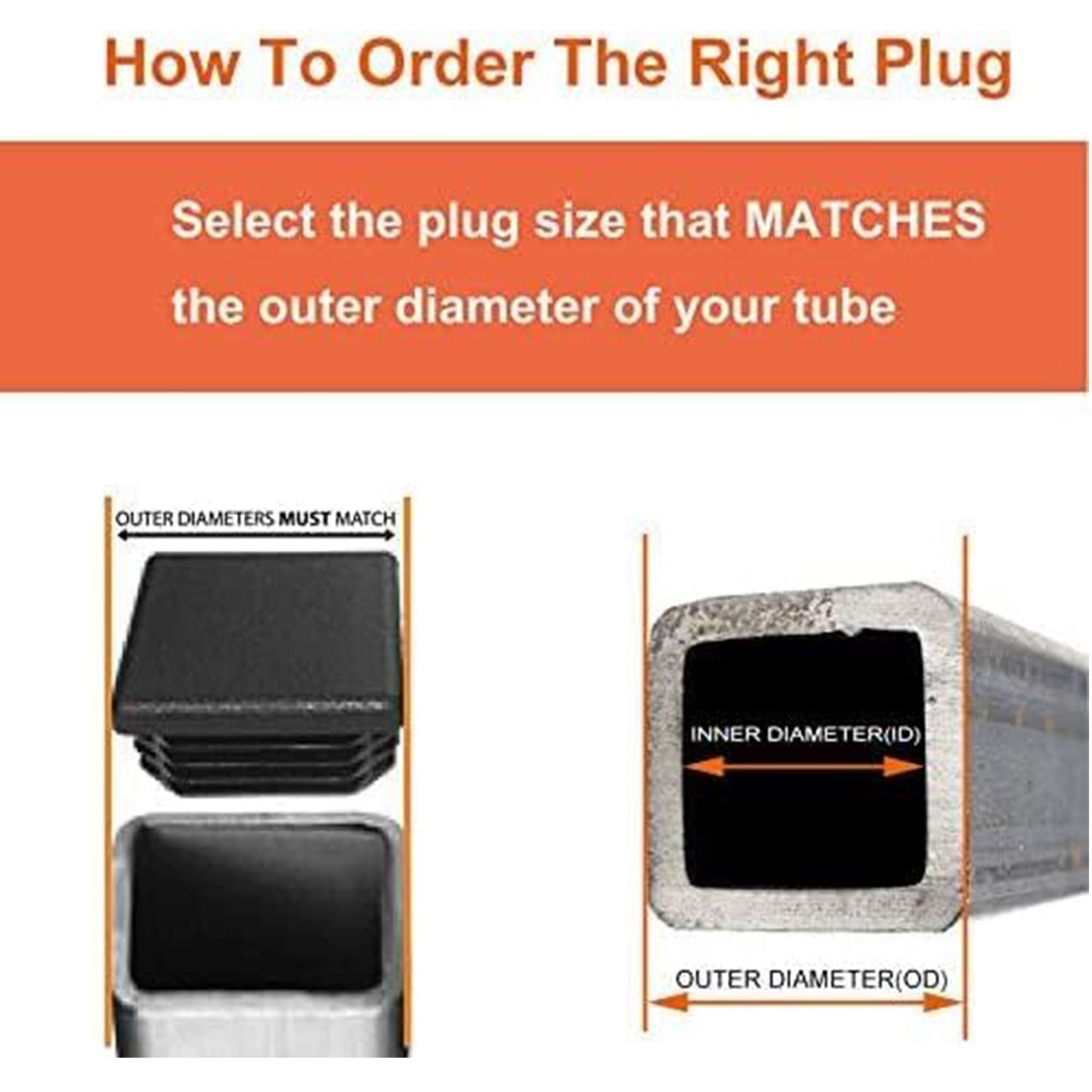 Pack of 4 Steel Fence Post Pipe Tube Cover Insert - 2 1/2" - 2.5 Inch Square Black Plastic 10-14 Ga (2.24"-2.33" ID) Tubing Plug,LDPE Flexible Ridges End Caps,Cap Plugs for Fitness Equipment