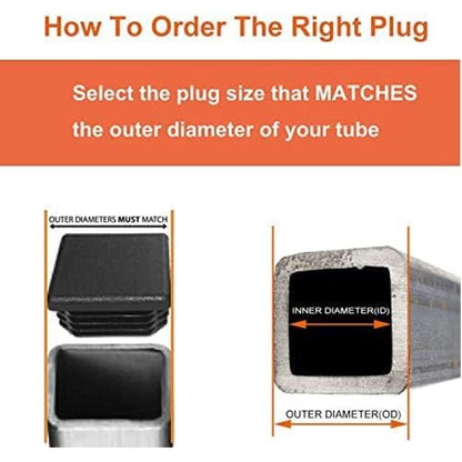 Pack of 4 Steel Fence Post Pipe Tube Cover Insert - 2 1/2" - 2.5 Inch Square Black Plastic 10-14 Ga (2.24"-2.33" ID) Tubing Plug,LDPE Flexible Ridges End Caps,Cap Plugs for Fitness Equipment